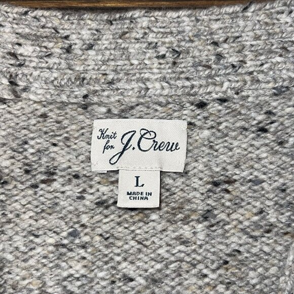 J. Crew Irish Donegal Wool Leather V Neck Cardigan Mens Size Large Brown Beige - Picture 4 of 9